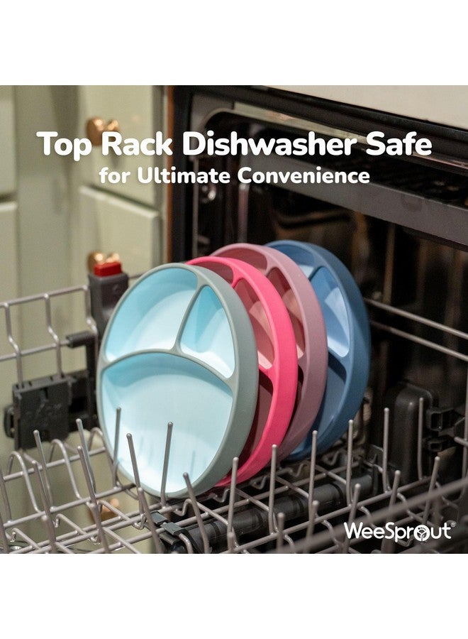 WeeSprout Silicone Suction Plate - Two-Tone Baby Plate with Suction Cup - Sectioned Divided Dish for Kids, Infants, Toddlers - Food-Grade Silicone Dinnerware (Pastel Blue/Matte Navy) - Image 3