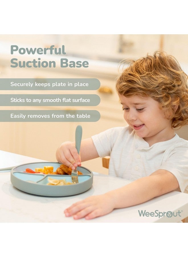 WeeSprout Silicone Suction Plate - Two-Tone Baby Plate with Suction Cup - Sectioned Divided Dish for Kids, Infants, Toddlers - Food-Grade Silicone Dinnerware (Pastel Blue/Matte Navy) - Image 4
