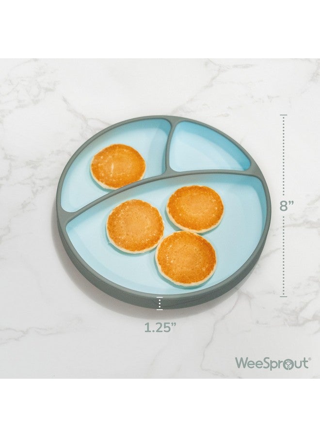 WeeSprout Silicone Suction Plate - Two-Tone Baby Plate with Suction Cup - Sectioned Divided Dish for Kids, Infants, Toddlers - Food-Grade Silicone Dinnerware (Pastel Blue/Matte Navy) - Image 2