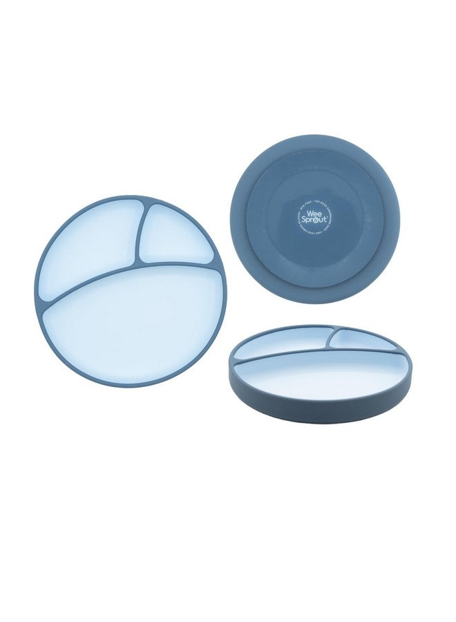 WeeSprout Silicone Suction Plate - Two-Tone Baby Plate with Suction Cup - Sectioned Divided Dish for Kids, Infants, Toddlers - Food-Grade Silicone Dinnerware (Pastel Blue/Matte Navy) - Image 1