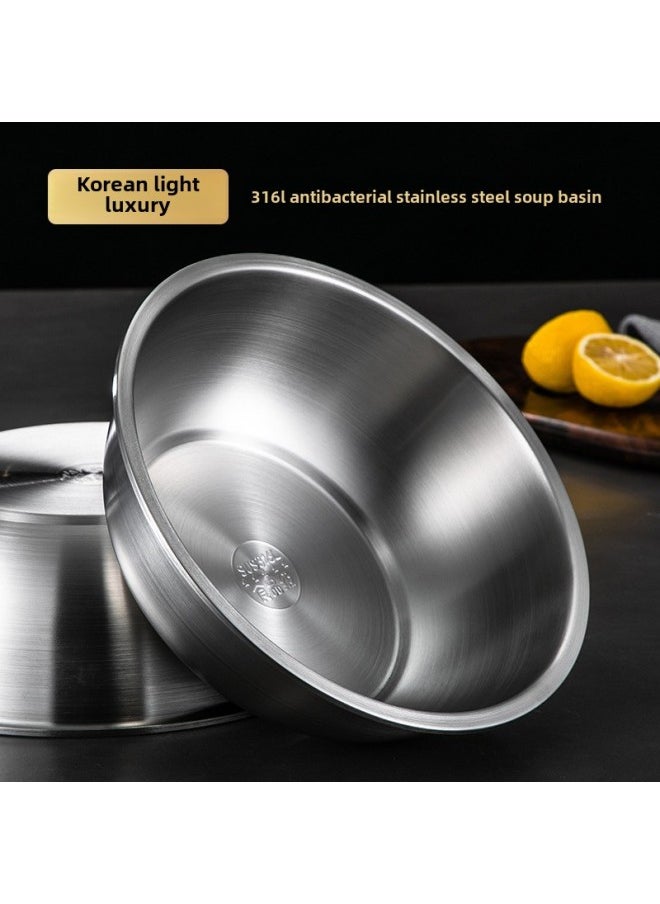 Generic - 316 Stainless Steel Basin Food Grade Thickened Household Baking Egg Beating And Noodle Basin Salad Stirring Rice Soup Basin Bowl With Lid-规格:304韩式汤盆20cm-颜色:轻奢拉丝本色 - Image 1