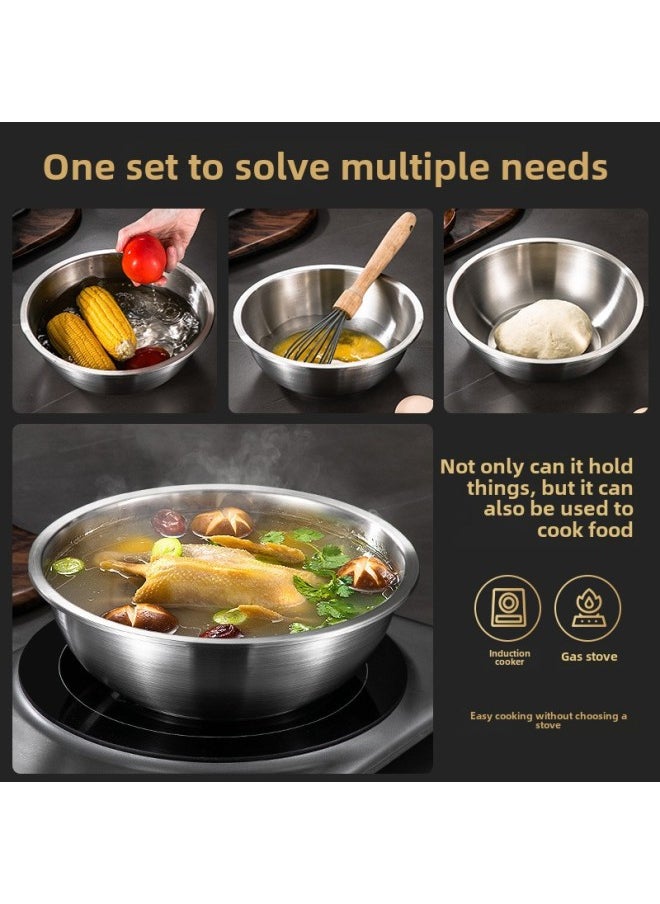 Generic - 316 Stainless Steel Basin Food Grade Thickened Household Baking Egg Beating And Noodle Basin Salad Stirring Rice Soup Basin Bowl With Lid-规格:304韩式汤盆20cm-颜色:轻奢拉丝本色 - Image 1
