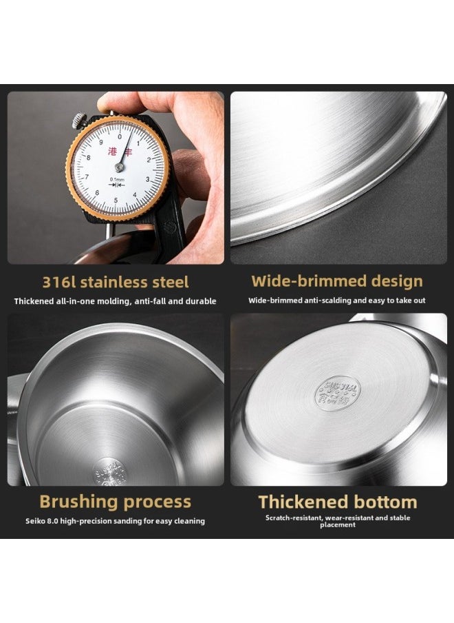 Generic - 316 Stainless Steel Basin Food Grade Thickened Household Baking Egg Beating And Noodle Basin Salad Stirring Rice Soup Basin Bowl With Lid-规格:304韩式汤盆20cm-颜色:轻奢拉丝本色 - Image 1