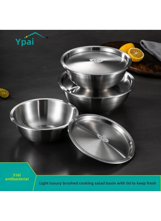 Generic - 316 Stainless Steel Basin Food Grade Thickened Household Baking Egg Beating And Noodle Basin Salad Stirring Rice Soup Basin Bowl With Lid-规格:304韩式汤盆20cm-颜色:轻奢拉丝本色 - Image 1