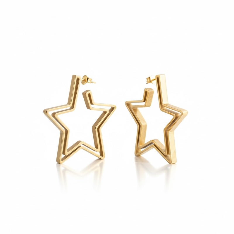 Bariq Double-Framed Celestial Star Hoops - Tarnish Free - Image 1