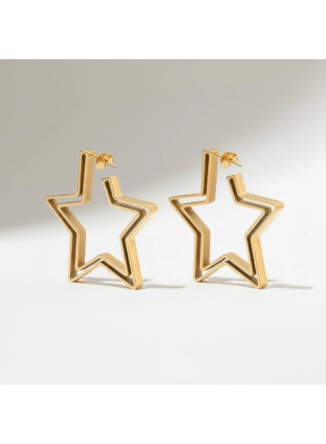 Bariq Double-Framed Celestial Star Hoops - Tarnish Free - Image 2