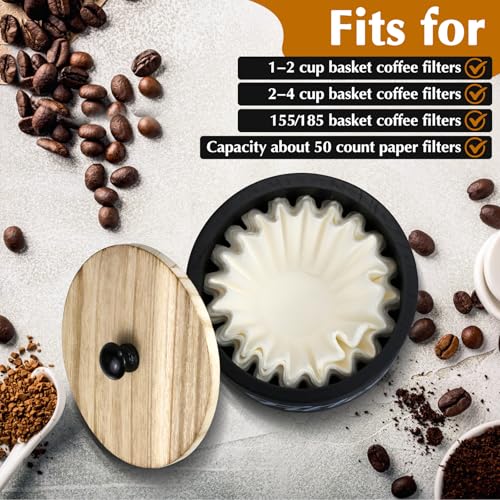 Essovee Wooden Coffee Filter Holder with Lid Basket Coffee Filter Storage Container for Counter Rustic Farmhouse Caf Bar Decor 50 Count Capacity Black - Image 3