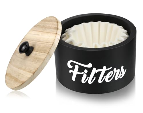 Essovee Wooden Coffee Filter Holder with Lid Basket Coffee Filter Storage Container for Counter Rustic Farmhouse Caf Bar Decor 50 Count Capacity Black - Image 1