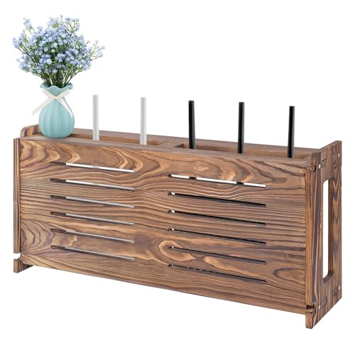 BEARUT Router Shelf Wall Mount WiFi Router Storage Box Modem Cable Router Cover Organized Power Strip Cable Management Hider Rack by Wood Need Assembly 26 * 9.8 * 5.4 in(L* H * D) SSE - Image 1