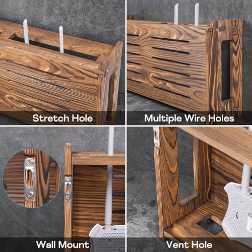 BEARUT Router Shelf Wall Mount WiFi Router Storage Box Modem Cable Router Cover Organized Power Strip Cable Management Hider Rack by Wood Need Assembly 26 * 9.8 * 5.4 in(L* H * D) SSE - Image 5