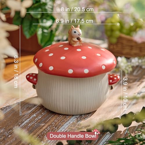 RESVUGA Large Soup Bowl, Double Mushroom Handle & Mushroom Lid - Safety Matt Ceramics 32 oz Noodles Bowls, Use for Stew, Salad, Porridge & More. - Image 4