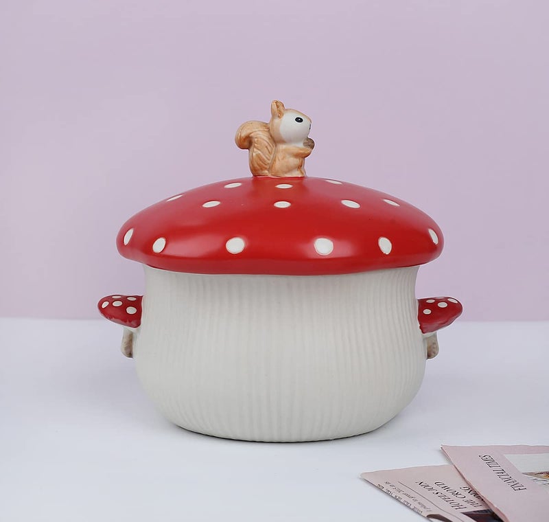 RESVUGA Large Soup Bowl, Double Mushroom Handle & Mushroom Lid - Safety Matt Ceramics 32 oz Noodles Bowls, Use for Stew, Salad, Porridge & More. - Image 3