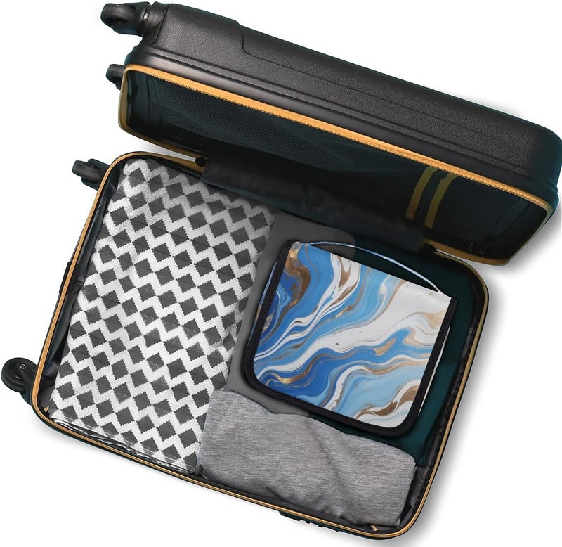 Blue White Gold Hanging Travel Toiletry Bag for Women, Foldable Makeup Cosmetic Organizer for Bathroom & Traveling - Image 5