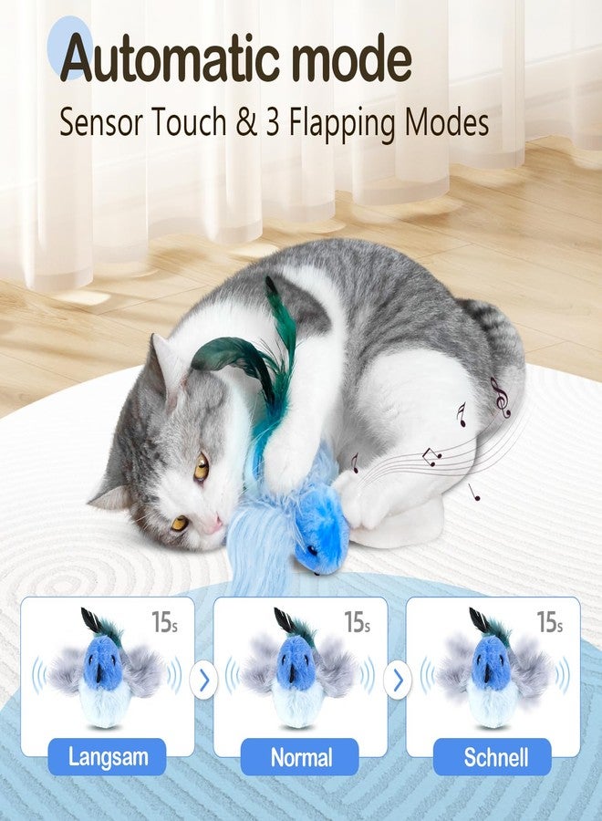 Migipaws Interactive Flapping Bird Cat Toys with Rod, clamp, Elastic String and Catnip, Automatic Chirping Toys for Indoor Cats to Chase, Hanging Feathers for Kitten to Self Play,Rechargeable(Blue) - Image 3