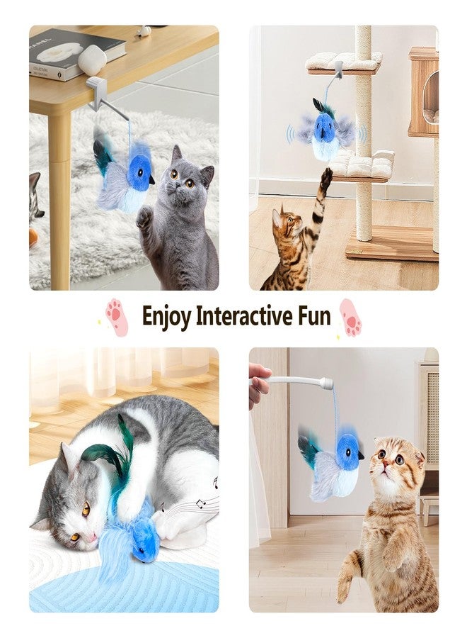 Migipaws Interactive Flapping Bird Cat Toys with Rod, clamp, Elastic String and Catnip, Automatic Chirping Toys for Indoor Cats to Chase, Hanging Feathers for Kitten to Self Play,Rechargeable(Blue) - Image 2