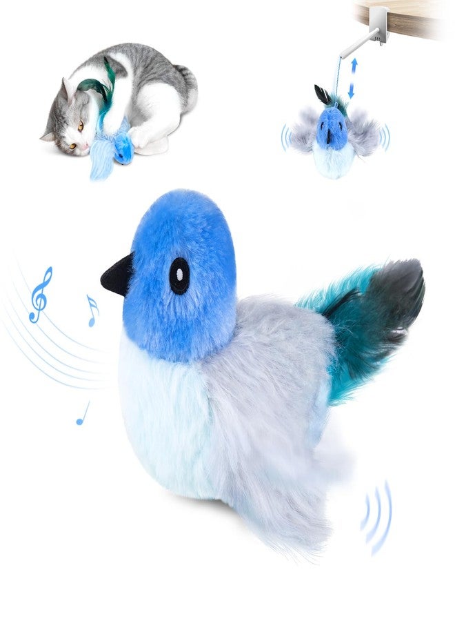 Migipaws Interactive Flapping Bird Cat Toys with Rod, clamp, Elastic String and Catnip, Automatic Chirping Toys for Indoor Cats to Chase, Hanging Feathers for Kitten to Self Play,Rechargeable(Blue) - Image 1