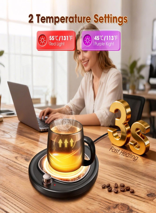 MQUPIN Coffee Mug Warmer - Large Candle Warmer Plate, 2-Temp Setting (131℉ & 113℉) & Fast Heating, Elegant Desk Warmer for Coffee/Tea/Milk/Candle, Ideal Office Home Gift (Black) - Image 2