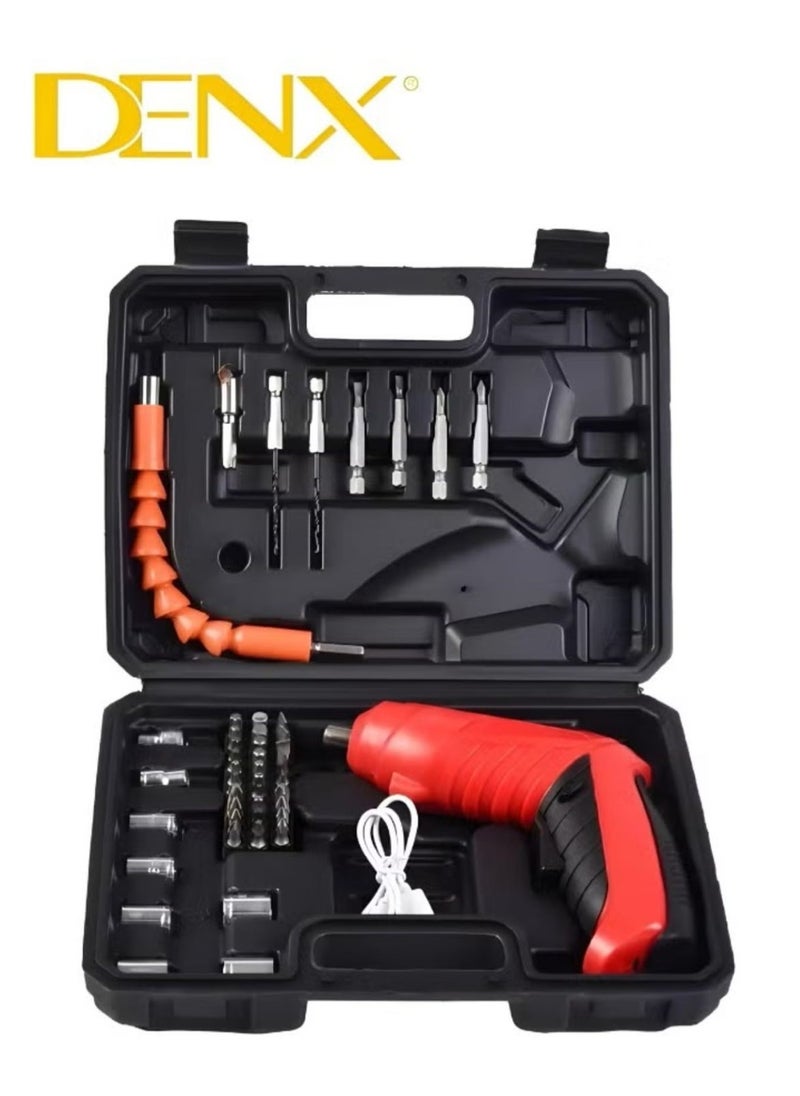 Denx Multi-Purpose, Battery-Powered, Portable Cordless Drill, Black/Red  - Image 1