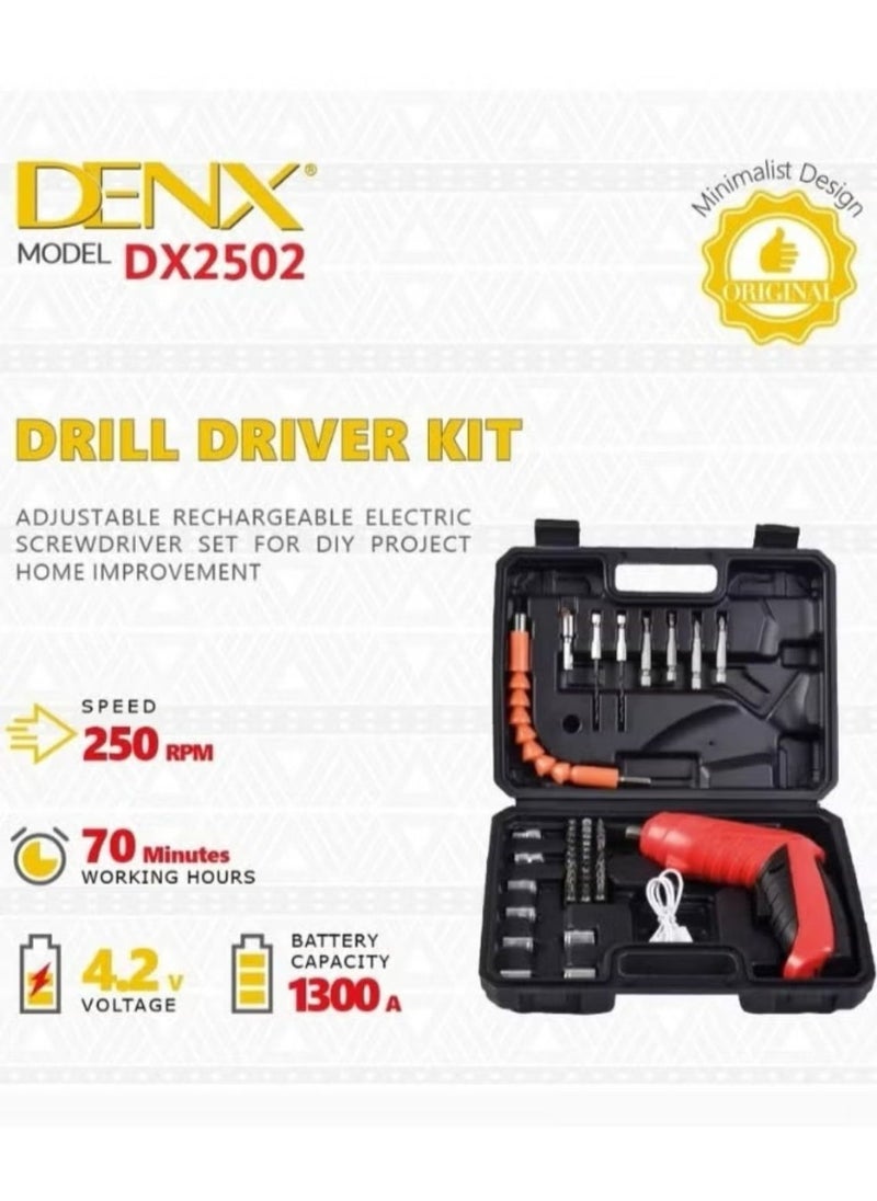 Denx Multi-Purpose, Battery-Powered, Portable Cordless Drill, Black/Red  - Image 5