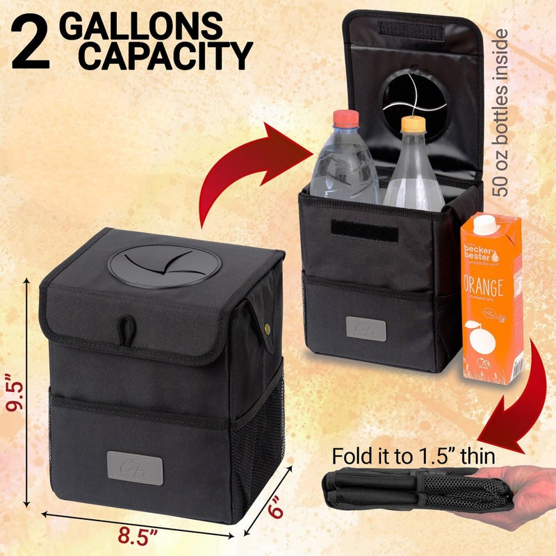 Creathing Car Trash Can [Touring Edition] - Removable Liner - 100% Leakproof, Odor Control Lid, Hanging Garbage Bin for SUV, Truck, Car (2 Gal, Black) - Image 4
