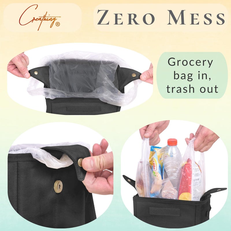 Creathing Car Trash Can [Touring Edition] - Removable Liner - 100% Leakproof, Odor Control Lid, Hanging Garbage Bin for SUV, Truck, Car (2 Gal, Black) - Image 2