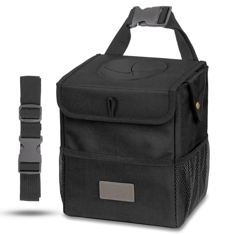Creathing Car Trash Can [Touring Edition] - Removable Liner - 100% Leakproof, Odor Control Lid, Hanging Garbage Bin for SUV, Truck, Car (2 Gal, Black) - Image 1