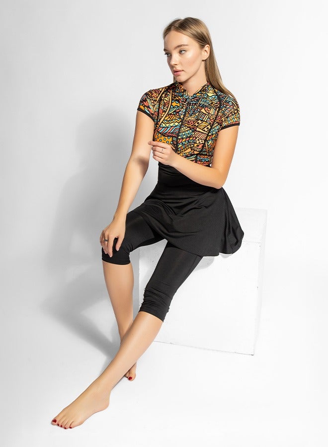 MINERVA SECRETS NUBIAN WAVES - 3 pack Full Body Tankini One Piece Swimsuit With Beach Skirt And Pants - Image 4