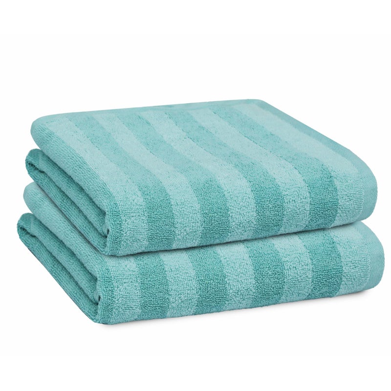 PREMIUS 2 Pack Stripes 100% Cotton Yarn Dyed Hand Towel, Aqua-Cyan, 16x28 Inches - Image 1