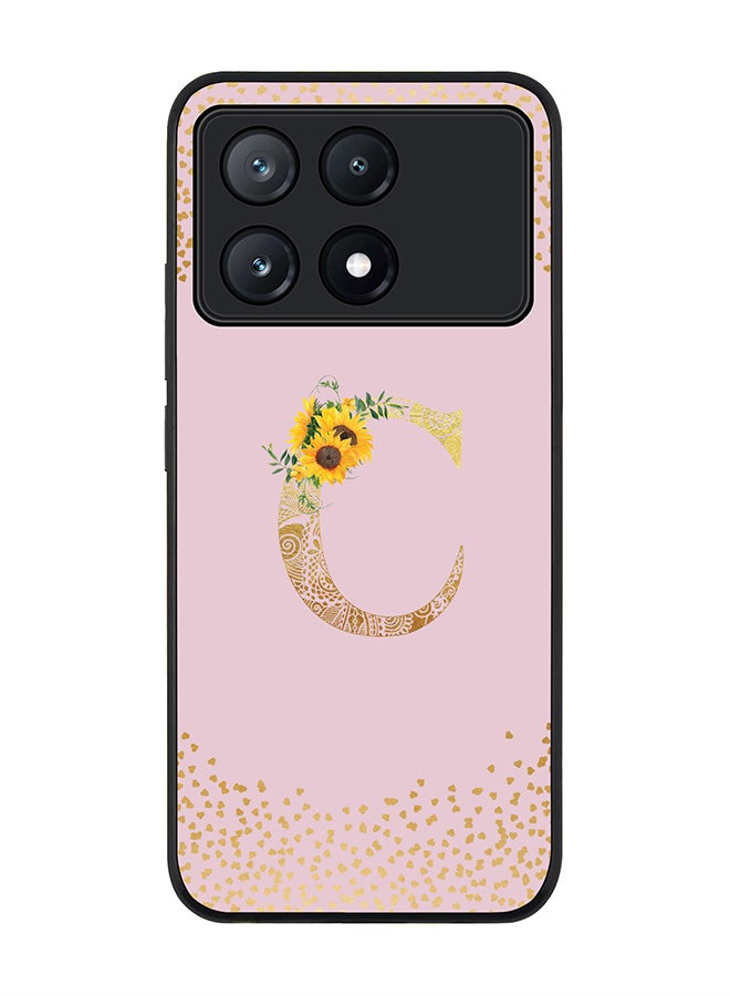 Stylizedd Rugged Black Edge Case for Xiaomi Poco X6 Pro, Slim fit Case Cover- Custom Monogram Initial Letter Mandala Floral Pattern Alphabet - C(Pink) - Image 1