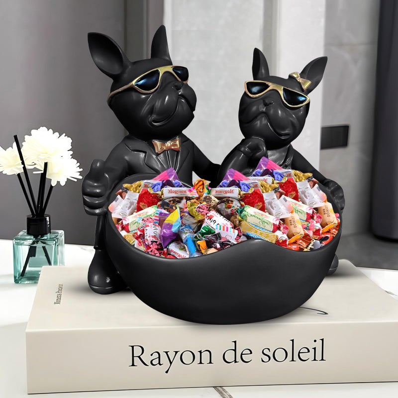 Huhote Bulldog Candy Bowl Decor,Heart-shaped Key Holder Bowl Candy Dish, Bulldog Lovers Accessories, Resin Bulldog Statue for Office Desk Home Decor Figurines Entryway Table Decorï¼ˆBlackï¼‰ - Image 5