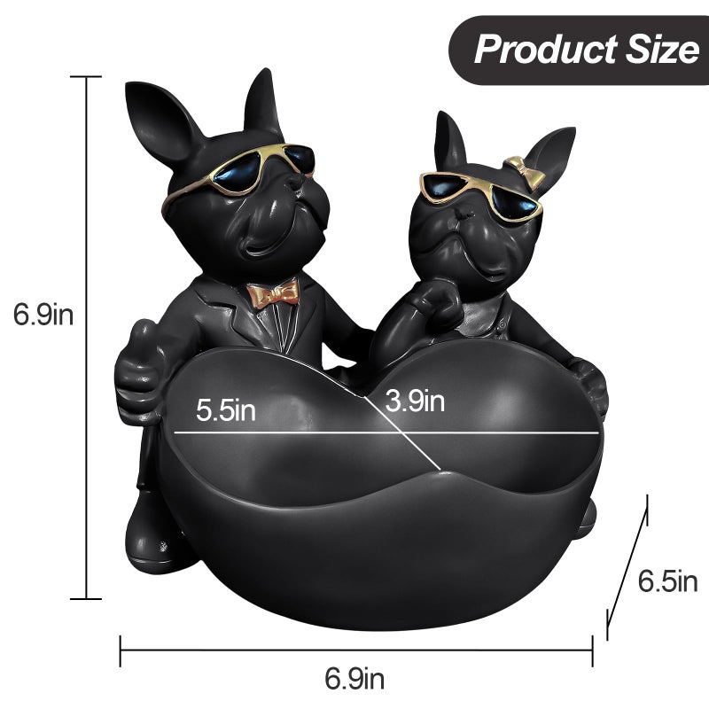 Huhote Bulldog Candy Bowl Decor,Heart-shaped Key Holder Bowl Candy Dish, Bulldog Lovers Accessories, Resin Bulldog Statue for Office Desk Home Decor Figurines Entryway Table Decorï¼ˆBlackï¼‰ - Image 2