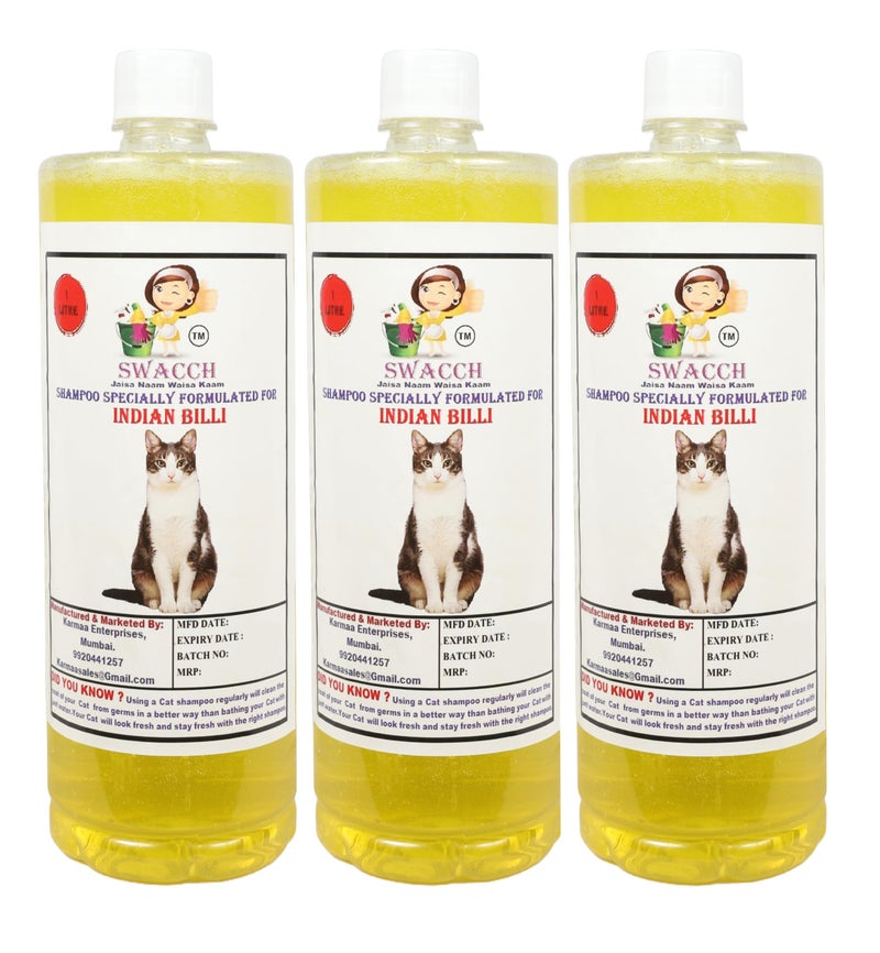 swacch Indian Billi Shampoo + Rubber Musical Ball I Chew Playing Rubber Ball I Interactive Cat Toy Balls I Training & Play I Combo Pack I 1 Litre Pack of 3 Lemon - Image 2