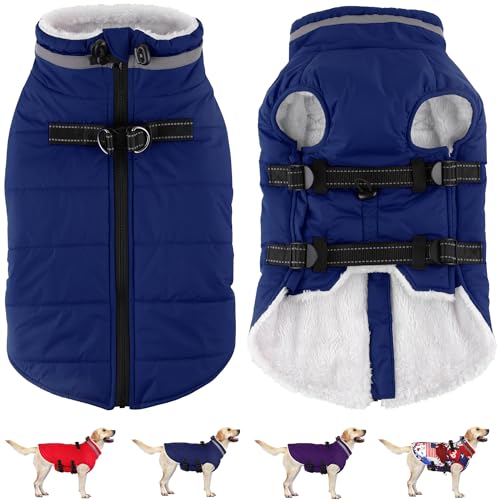 Dogcheer Dog Coat Waterproof Dog Jacket with Harness Reflective Adjustable Puppy Winter Coat with Zipper Christmas Snow Jacket Clothes for Small Medium Large Dogs Blue XS - Image 1