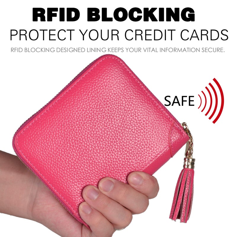 Easyoulife Womens Credit Card Holder Wallet Zip Leather Card Case RFID Blocking (Rose) - Image 4