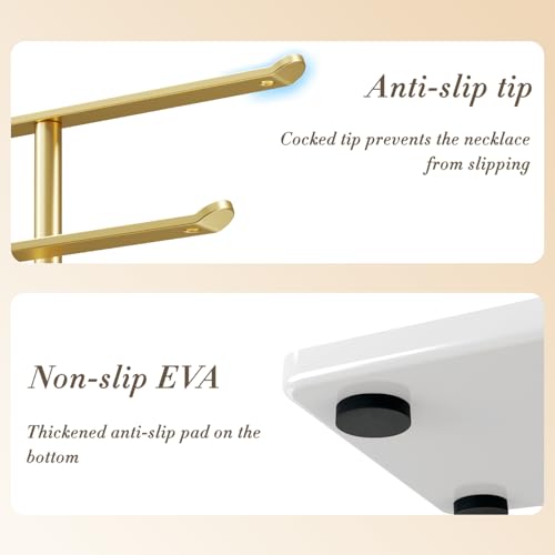 pickpiff Jewelry Holder Organizer, 12.5'' Tall Sturdy Metal Stand, 3-Tier Jewelry Hanger for Necklace, Earring, Bracelet, Ring, for Display and Storage, Aesthetic Room Decor, Gold Jewlery Tree with White Tray - Image 5