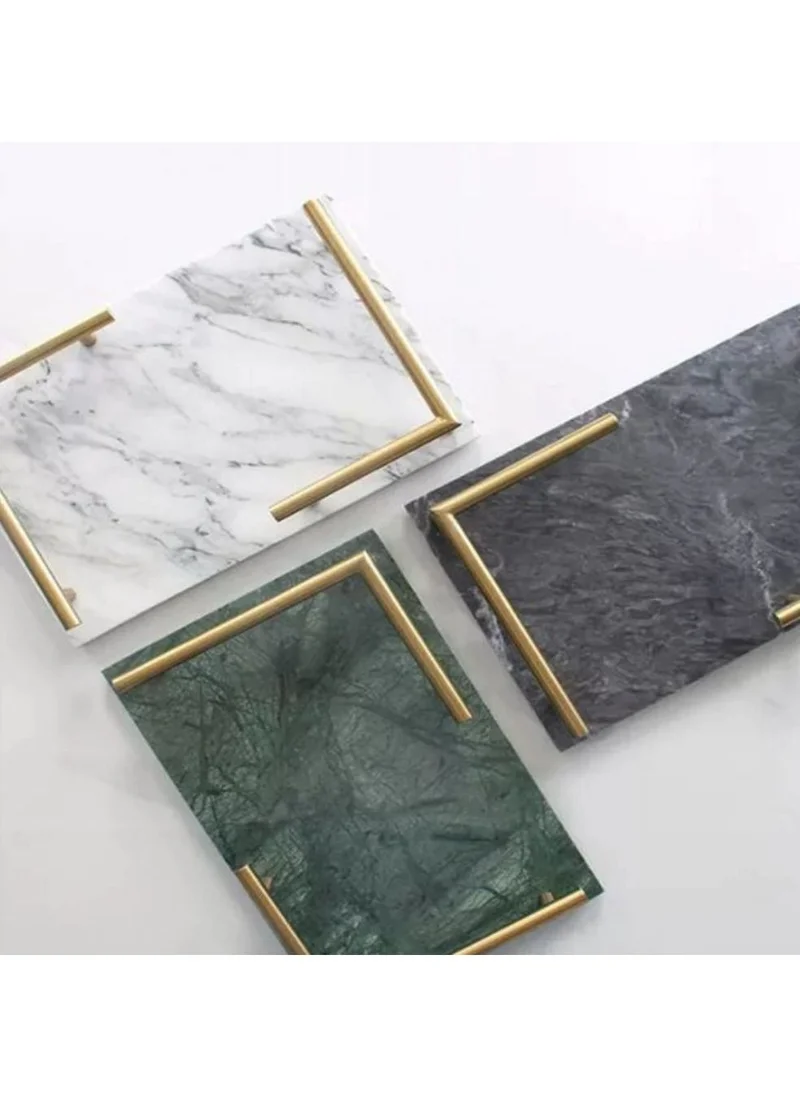 1Chase Rectangular White Marble Tray with Gold Handles