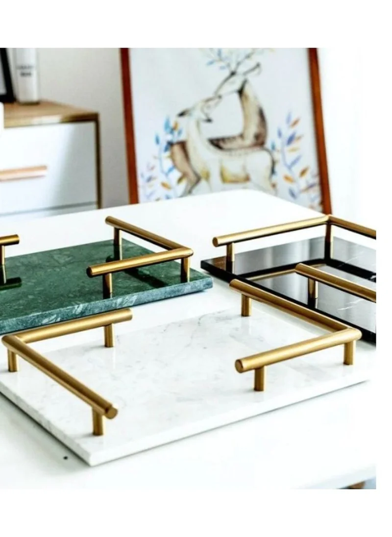 1Chase Rectangular White Marble Tray with Gold Handles