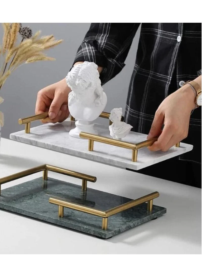 1Chase Rectangular White Marble Tray with Gold Handles