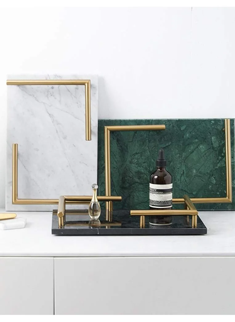 1Chase Rectangular White Marble Tray with Gold Handles