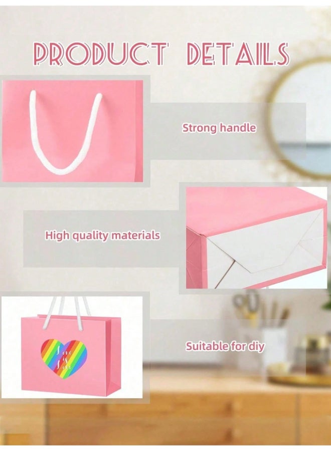 10 Kraft paper bags with handles, Kraft paper gift bags for occasions and celebrations, pink gift bags measuring 12X10X6 cm - Image 4