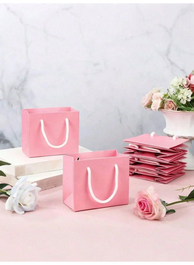 10 Kraft paper bags with handles, Kraft paper gift bags for occasions and celebrations, pink gift bags measuring 12X10X6 cm - Image 3