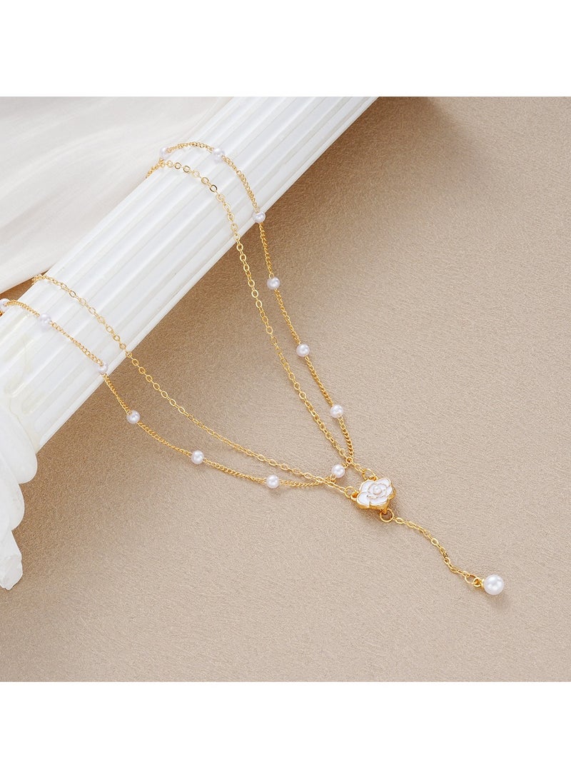 Huitich Elegant Y-Shaped Layered Necklace with Crystal Accents Gold Color Tone  - Image 4