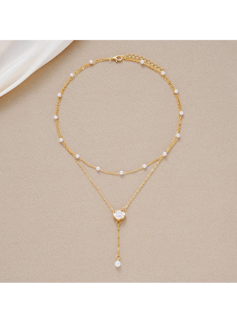 Huitich Elegant Y-Shaped Layered Necklace with Crystal Accents Gold Color Tone  - Image 5