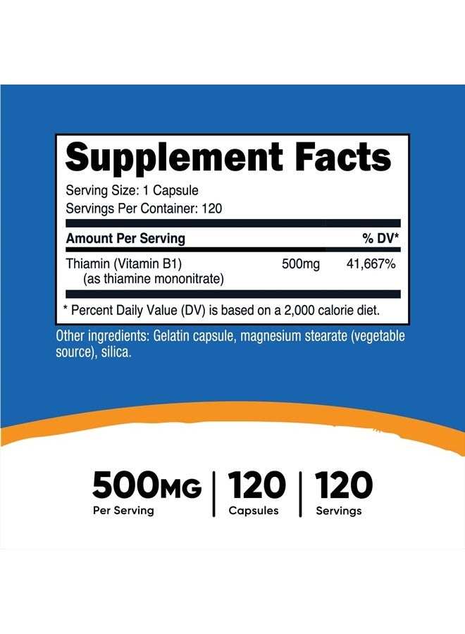 Nutricost Vitamin B1 (Thiamine) 500mg, 120 Capsules - Image 3
