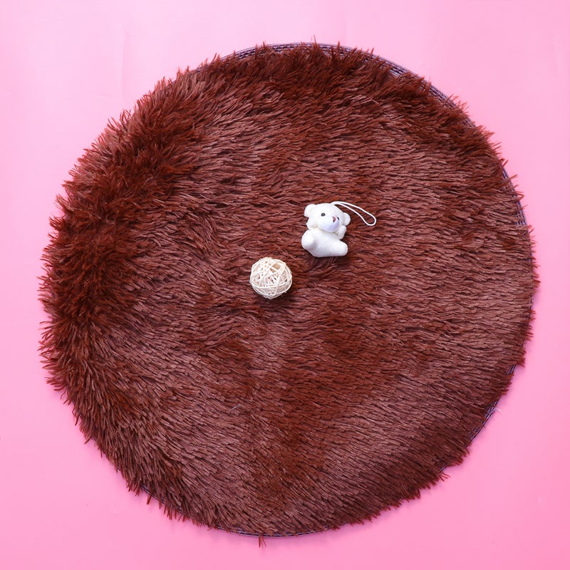 2pcs 60cm Winter Plush Warm Pet Pad Round Indoor Pet Dog Cushion Pet Supplies (Coffee) - Image 4