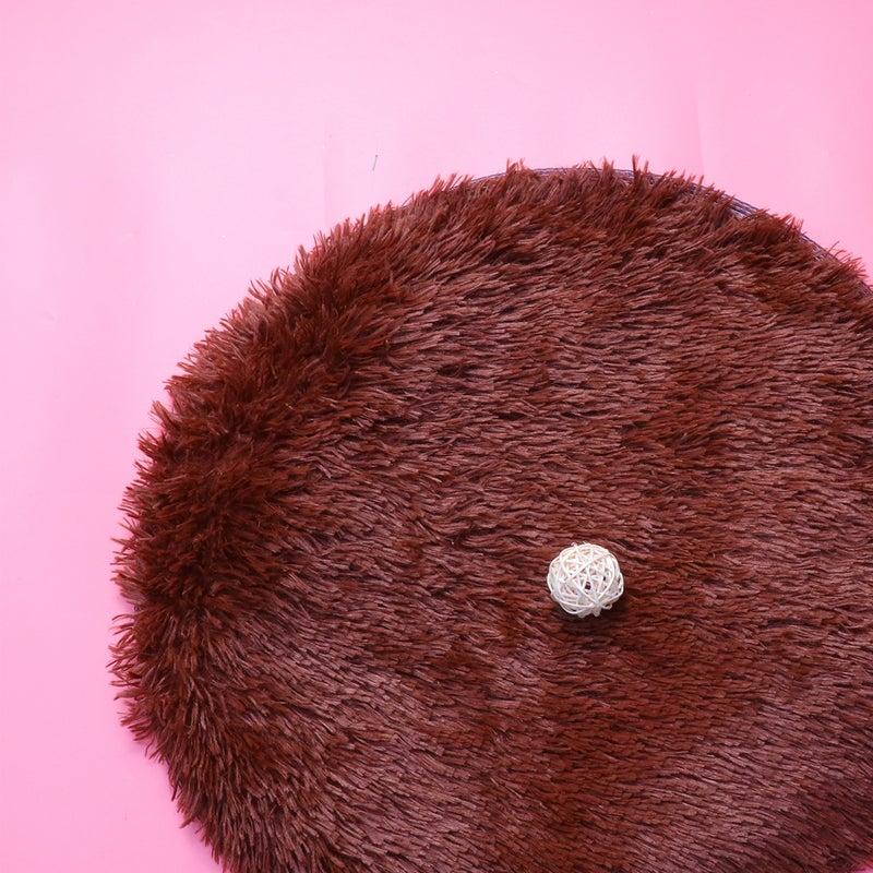 2pcs 60cm Winter Plush Warm Pet Pad Round Indoor Pet Dog Cushion Pet Supplies (Coffee) - Image 2