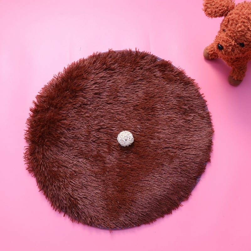 2pcs 60cm Winter Plush Warm Pet Pad Round Indoor Pet Dog Cushion Pet Supplies (Coffee) - Image 5