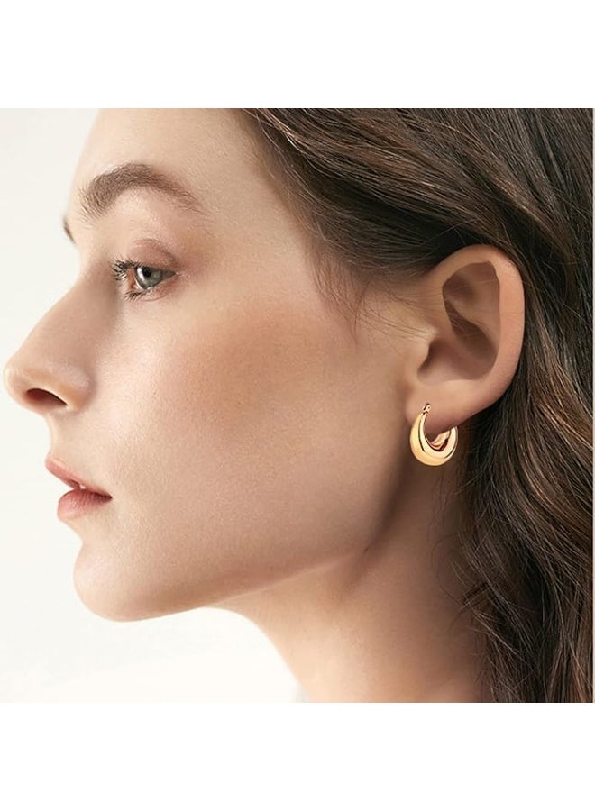 FIRST PRO 6 Pairs 14K Gold Hoop Earrings for Women Lightweight Chunky Hoop Earrings Multipack Hypoallergenic, Thick Open Twisted Huggie Hoops Earring Set Jewelry for Gifts. - Image 2