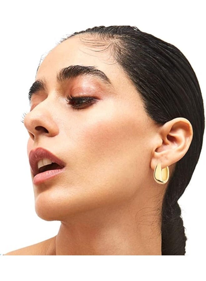 FIRST PRO 6 Pairs 14K Gold Hoop Earrings for Women Lightweight Chunky Hoop Earrings Multipack Hypoallergenic, Thick Open Twisted Huggie Hoops Earring Set Jewelry for Gifts. - Image 3