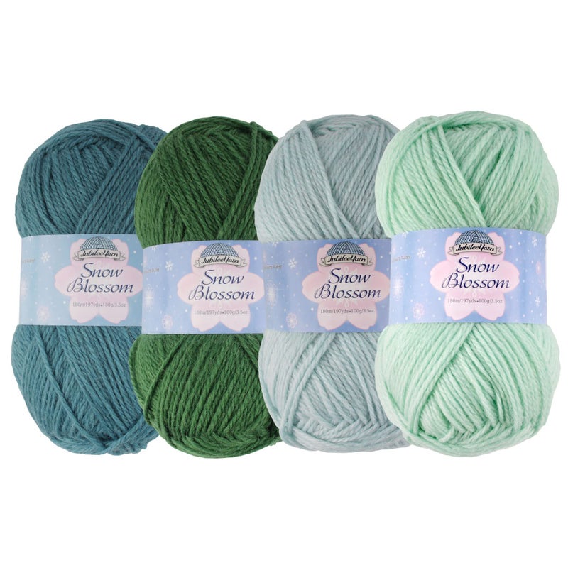 JubileeYarn Snow Blossom Yarn  DK Superwash Wool  Shades of Blue  4 Skeins